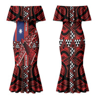 Aotearoa Iwi Ngapuhi Family Matching Mermaid Dress and Hawaiian Shirt Tuhoronuku Kite United Tribes Flag Maori Pattern LT22 Mom's Dress Red - Polynesian Pride