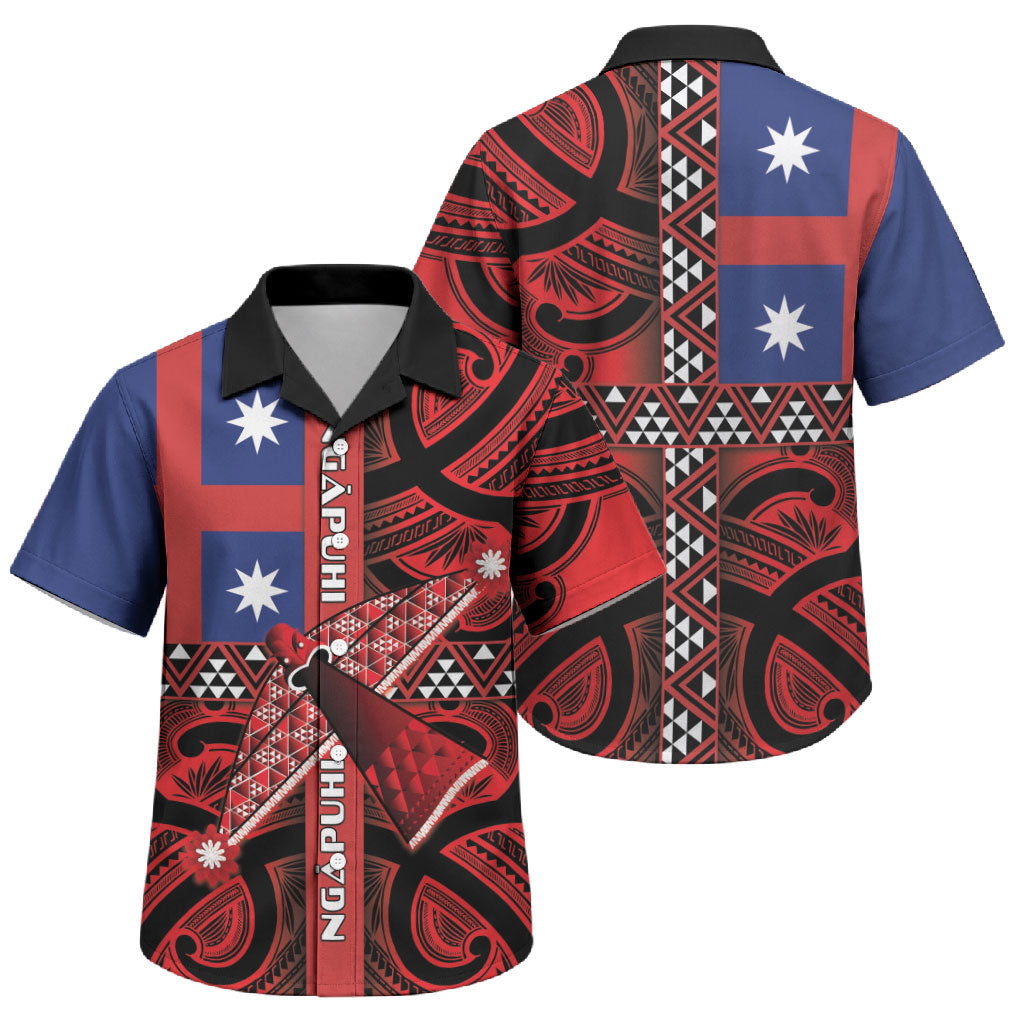 Aotearoa Iwi Ngapuhi Family Matching Off The Shoulder Long Sleeve Dress and Hawaiian Shirt Tuhoronuku Kite United Tribes Flag Maori Pattern LT22 Son's Shirt Red - Polynesian Pride