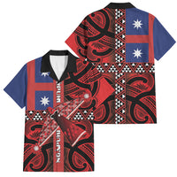 Aotearoa Iwi Ngapuhi Family Matching Off Shoulder Short Dress and Hawaiian Shirt Tuhoronuku Kite United Tribes Flag Maori Pattern LT22 Dad's Shirt - Short Sleeve Red - Polynesian Pride