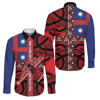 Aotearoa Iwi Ngapuhi Family Matching Off Shoulder Short Dress and Hawaiian Shirt Tuhoronuku Kite United Tribes Flag Maori Pattern LT22 Dad's Shirt - Long Sleeve Red - Polynesian Pride
