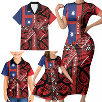 Aotearoa Iwi Ngapuhi Family Matching Short Sleeve Bodycon Dress and Hawaiian Shirt Tuhoronuku Kite United Tribes Flag Maori Pattern LT22 - Polynesian Pride