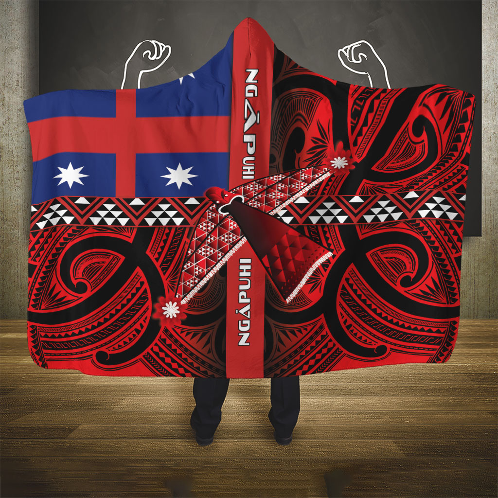 Aotearoa Iwi Ngapuhi Hooded Blanket Tuhoronuku Kite United Tribes Flag Maori Pattern LT22 - Polynesian Pride