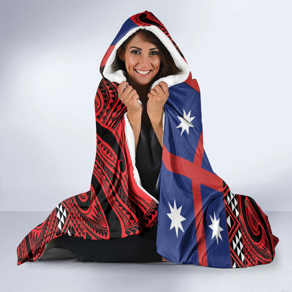 Aotearoa Iwi Ngapuhi Hooded Blanket Tuhoronuku Kite United Tribes Flag Maori Pattern LT22 - Polynesian Pride