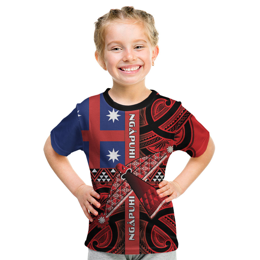 Aotearoa Iwi Ngapuhi Kid T Shirt Tuhoronuku Kite United Tribes Flag Maori Pattern LT22 Red - Polynesian Pride