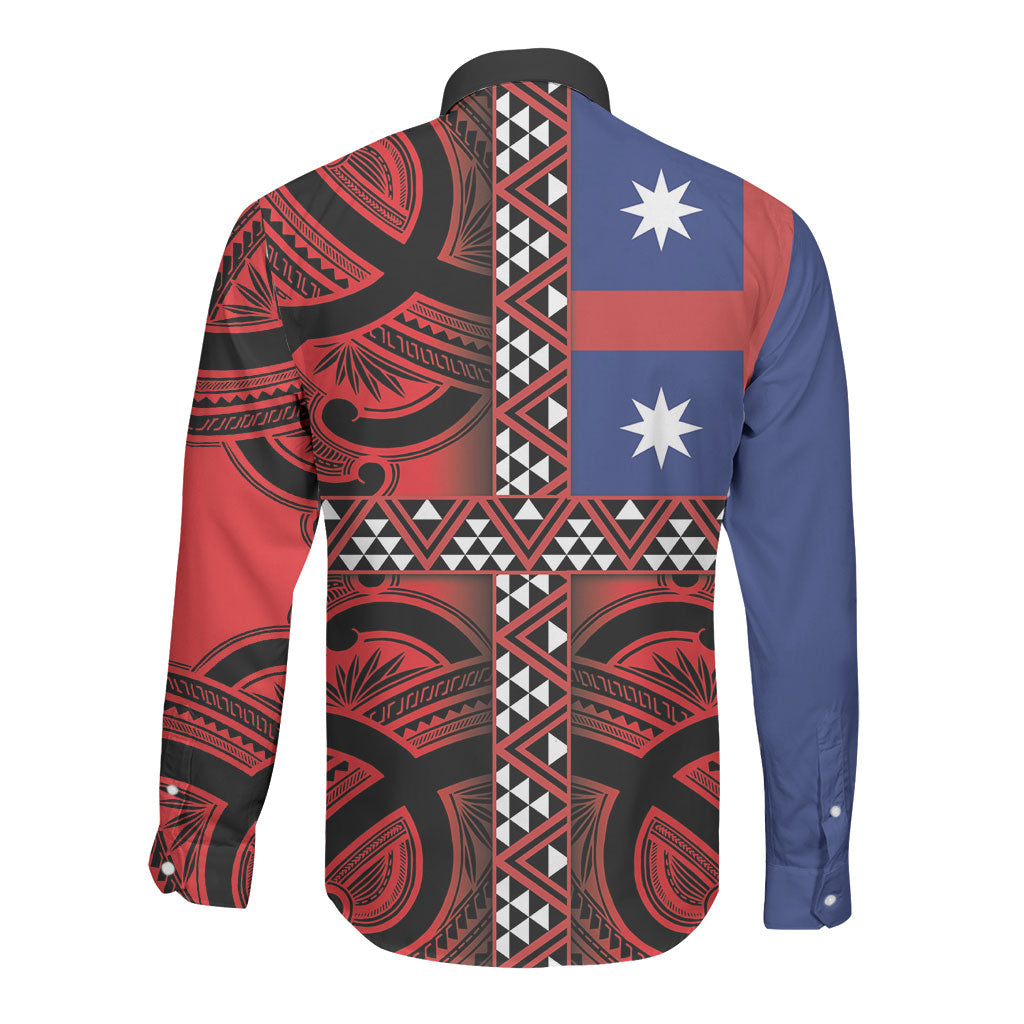 Aotearoa Iwi Ngapuhi Long Sleeve Button Shirt Tuhoronuku Kite United Tribes Flag Maori Pattern LT22 - Polynesian Pride
