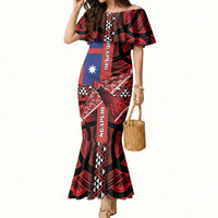 Aotearoa Iwi Ngapuhi Mermaid Dress Tuhoronuku Kite United Tribes Flag Maori Pattern LT22 Women Red - Polynesian Pride