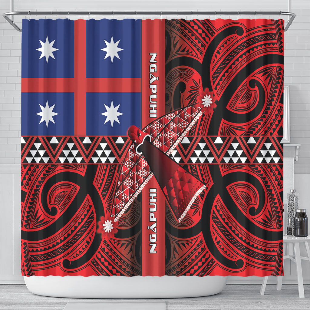 Aotearoa Iwi Ngapuhi Shower Curtain Tuhoronuku Kite United Tribes Flag Maori Pattern LT22 - Polynesian Pride