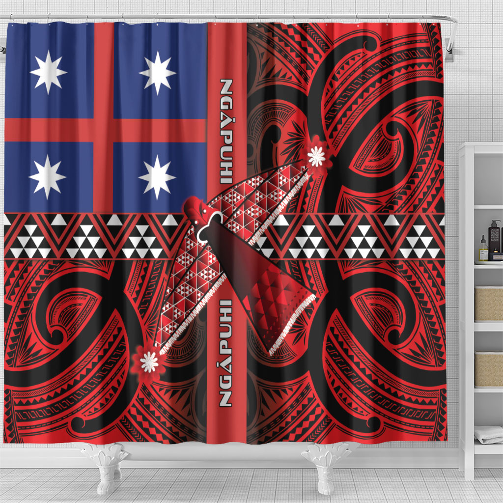 Aotearoa Iwi Ngapuhi Shower Curtain Tuhoronuku Kite United Tribes Flag Maori Pattern LT22 - Polynesian Pride