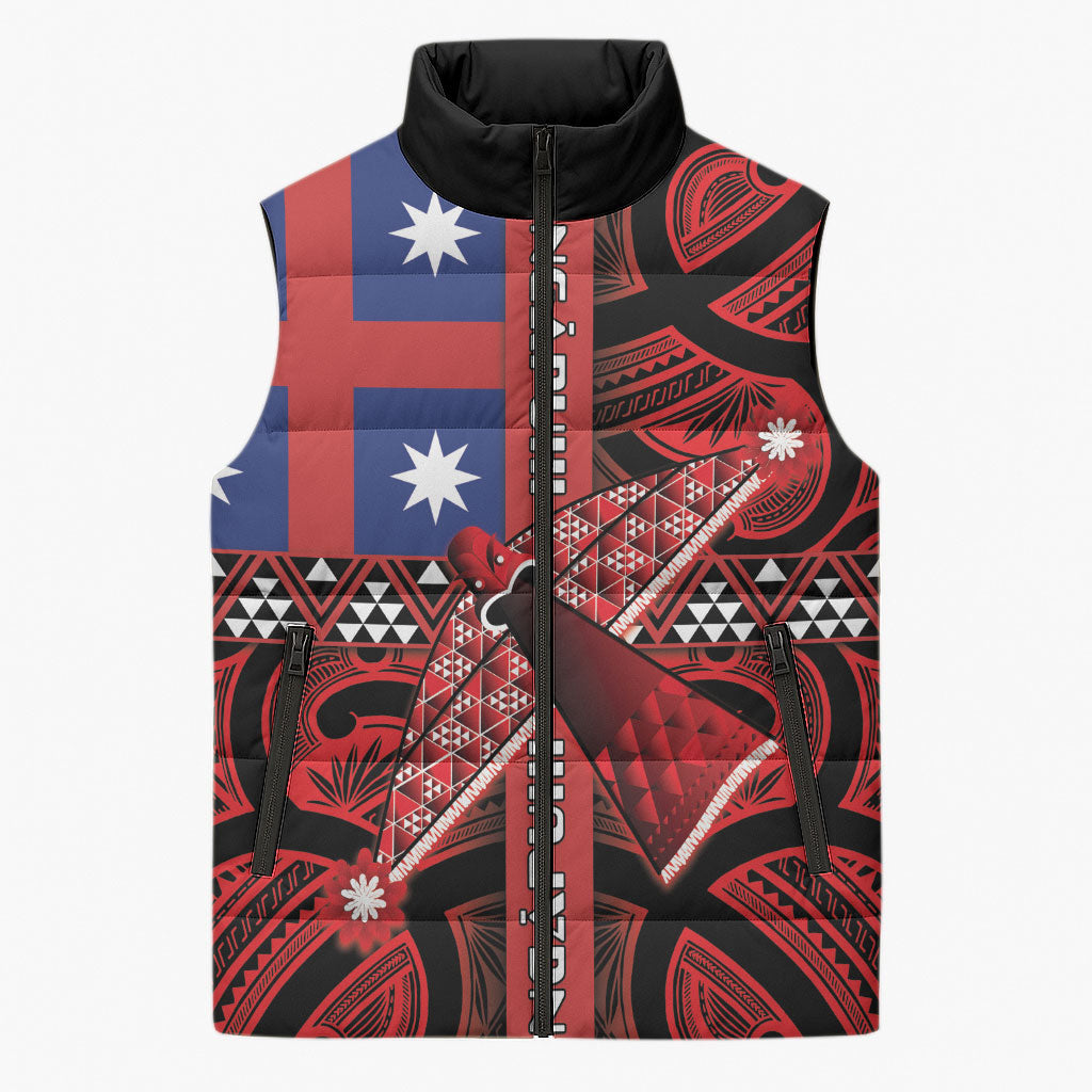 Aotearoa Iwi Ngapuhi Sleeveless Puffer Jacket Tuhoronuku Kite United Tribes Flag Maori Pattern LT22 Unisex Red - Polynesian Pride