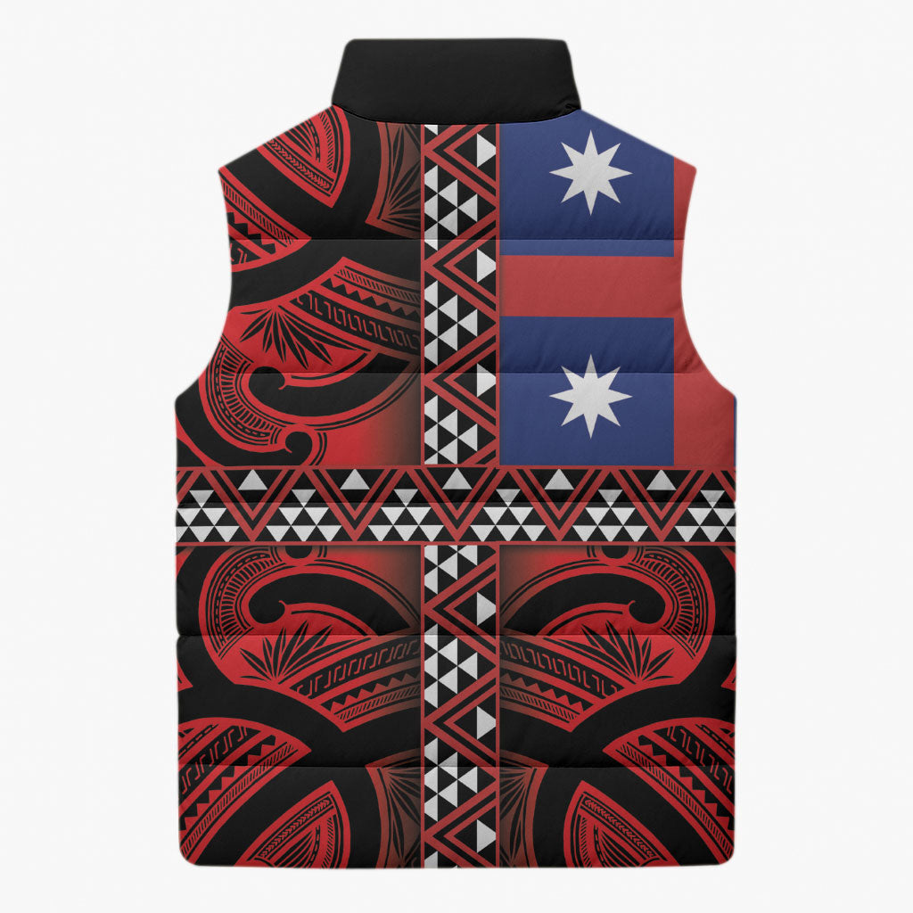 Aotearoa Iwi Ngapuhi Sleeveless Puffer Jacket Tuhoronuku Kite United Tribes Flag Maori Pattern LT22 - Polynesian Pride