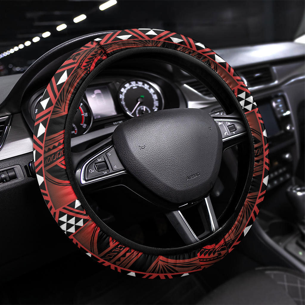 Aotearoa Iwi Ngapuhi Steering Wheel Cover Tuhoronuku Kite United Tribes Flag Maori Pattern LT22 Universal Fit Red - Polynesian Pride