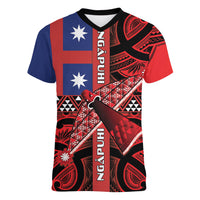 Aotearoa Iwi Ngapuhi Women V-Neck T-Shirt Tuhoronuku Kite United Tribes Flag Maori Pattern LT22 Female Red - Polynesian Pride