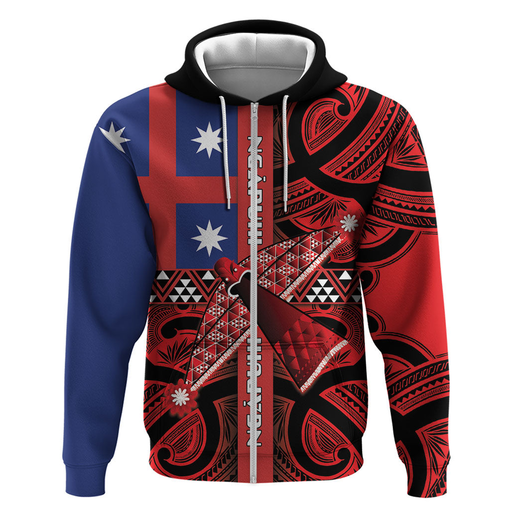 Aotearoa Iwi Ngapuhi Zip Hoodie Tuhoronuku Kite United Tribes Flag Maori Pattern LT22 Zip Hoodie Red - Polynesian Pride