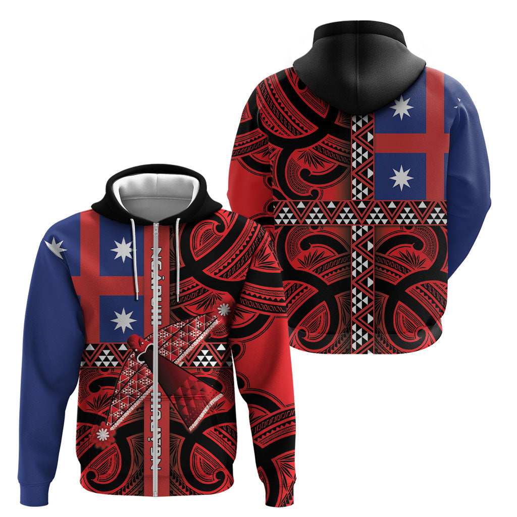 Aotearoa Iwi Ngapuhi Zip Hoodie Tuhoronuku Kite United Tribes Flag Maori Pattern LT22 - Polynesian Pride