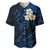 Personalised Niihau Hawaii Baseball Jersey Polynesian Tattoo and Pacific Plumeria Blue Vibe LT9 Blue - Polynesian Pride