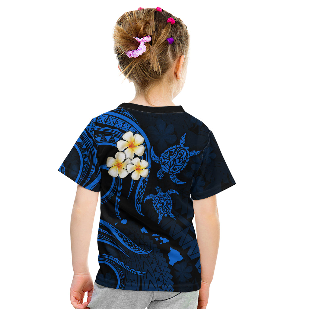 Personalised Niihau Hawaii Kid T Shirt Polynesian Tattoo and Pacific Plumeria Blue Vibe LT9 - Polynesian Pride