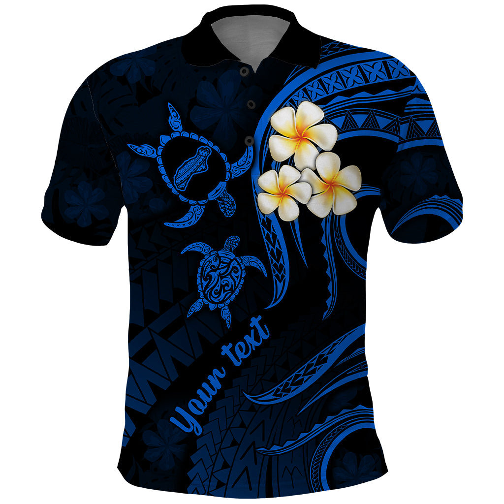 Custom Niihau Hawaii Polo Shirt Polynesian Tattoo and Pacific Plumeria Blue Vibe LT9 Blue - Polynesian Pride