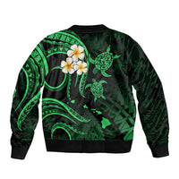 Personalised Niihau Hawaii Sleeve Zip Bomber Jacket Polynesian Tattoo and Pacific Plumeria Green Vibe LT9 - Polynesian Pride