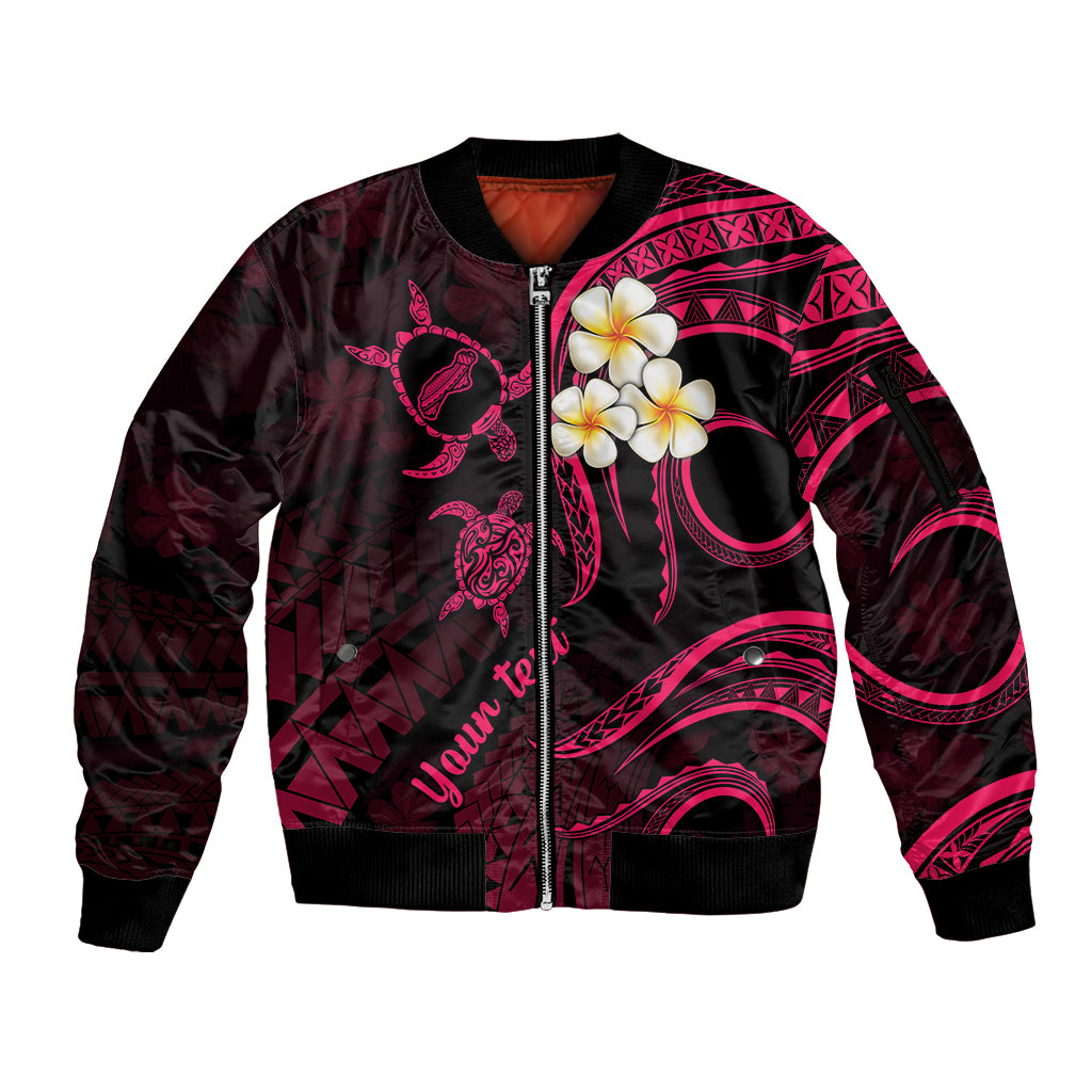 Personalised Niihau Hawaii Sleeve Zip Bomber Jacket Polynesian Tattoo and Pacific Plumeria Pink Vibe LT9 Unisex Pink - Polynesian Pride