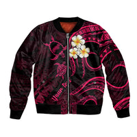 Personalised Niihau Hawaii Sleeve Zip Bomber Jacket Polynesian Tattoo and Pacific Plumeria Pink Vibe LT9 Unisex Pink - Polynesian Pride