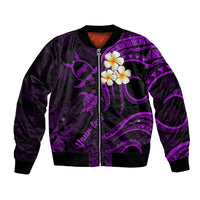 Personalised Niihau Hawaii Bomber Jacket Polynesian Tattoo and Pacific Plumeria Purple Vibe LT9 Unisex Purple - Polynesian Pride