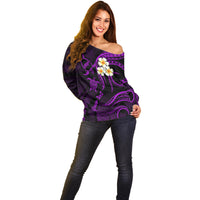 Personalised Niihau Hawaii Off Shoulder Sweater Polynesian Tattoo and Pacific Plumeria Purple Vibe LT9 - Polynesian Pride
