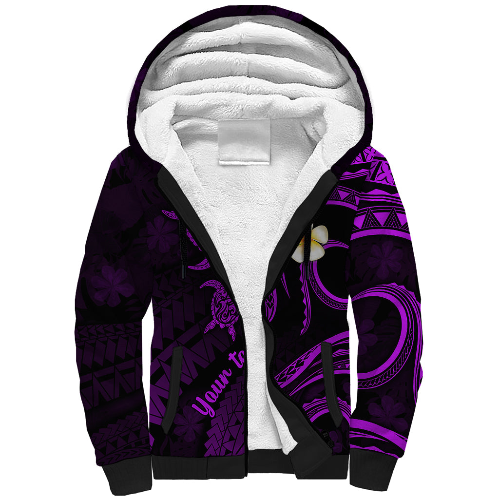 Personalised Niihau Hawaii Sherpa Hoodie Polynesian Tattoo and Pacific Plumeria Purple Vibe LT9 Unisex Purple - Polynesian Pride
