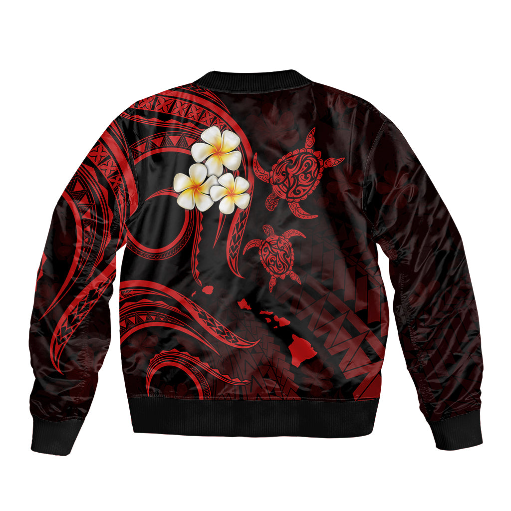 Personalised Niihau Hawaii Bomber Jacket Polynesian Tattoo and Pacific Plumeria Red Vibe LT9 - Polynesian Pride