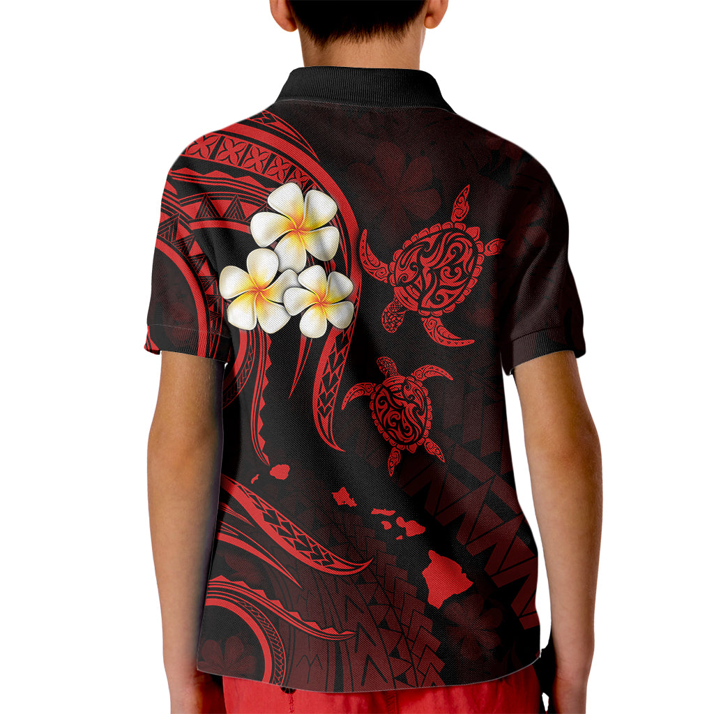 Personalised Niihau Hawaii Kid Polo Shirt Polynesian Tattoo and Pacific Plumeria Red Vibe LT9 - Polynesian Pride