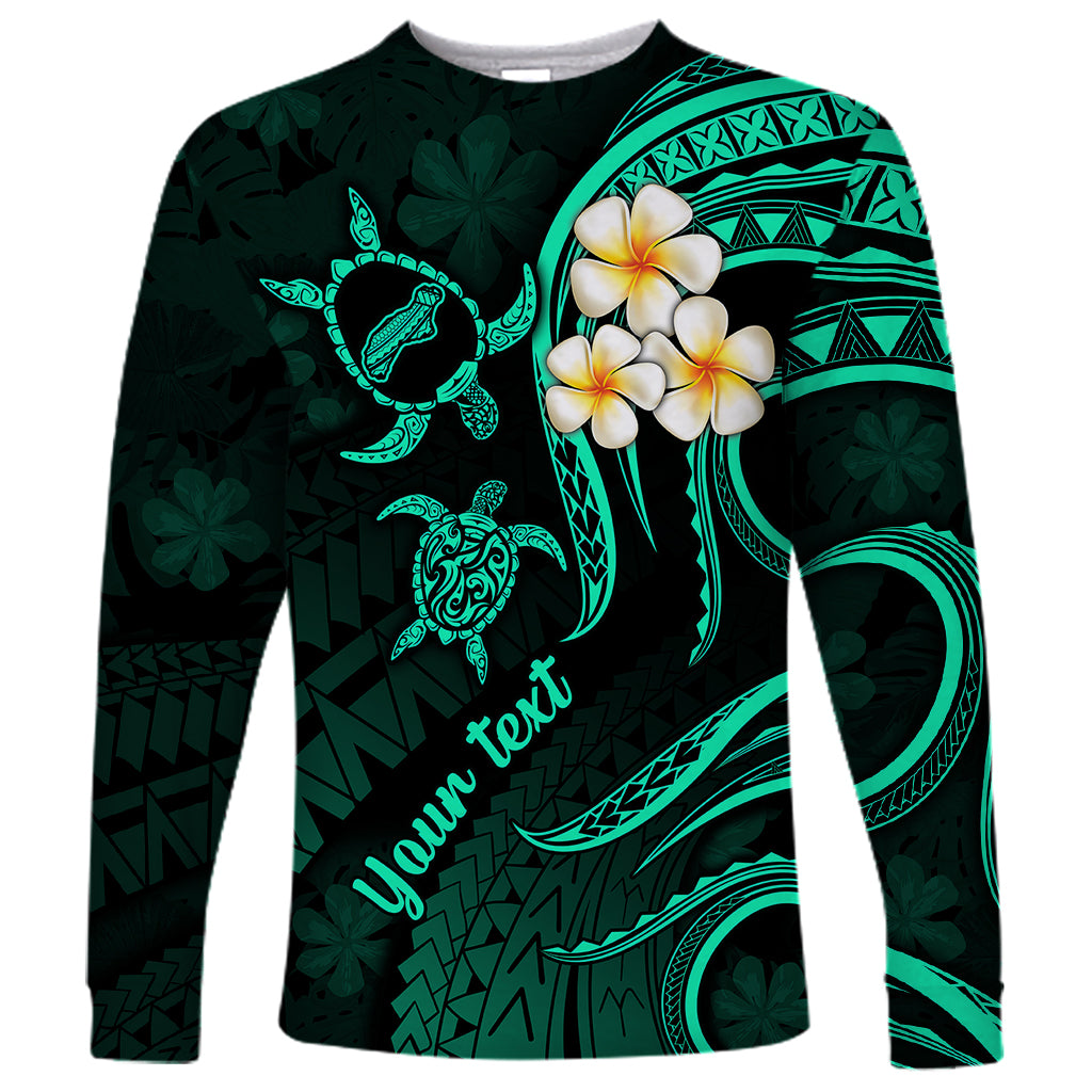 Personalised Niihau Hawaii Long Sleeve Shirt Polynesian Tattoo and Pacific Plumeria Turquoise Vibe LT9 Unisex Turquoise - Polynesian Pride