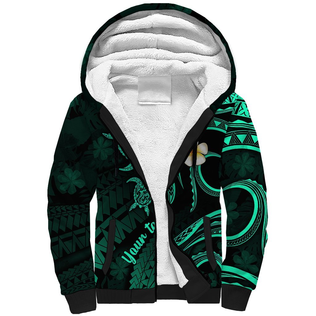 Personalised Niihau Hawaii Sherpa Hoodie Polynesian Tattoo and Pacific Plumeria Turquoise Vibe LT9 Unisex Turquoise - Polynesian Pride