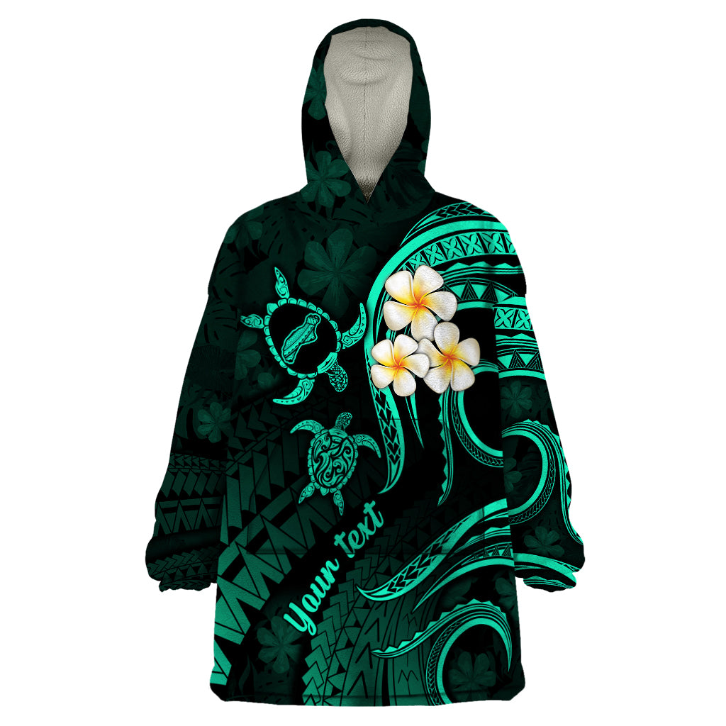 Personalised Niihau Hawaii Wearable Blanket Hoodie Polynesian Tattoo and Pacific Plumeria Turquoise Vibe LT9 One Size Turquoise - Polynesian Pride