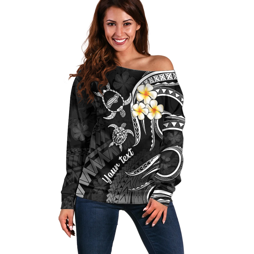 Personalised Niihau Hawaii Off Shoulder Sweater Polynesian Tattoo and Pacific Plumeria White Vibe LT9 Women White - Polynesian Pride