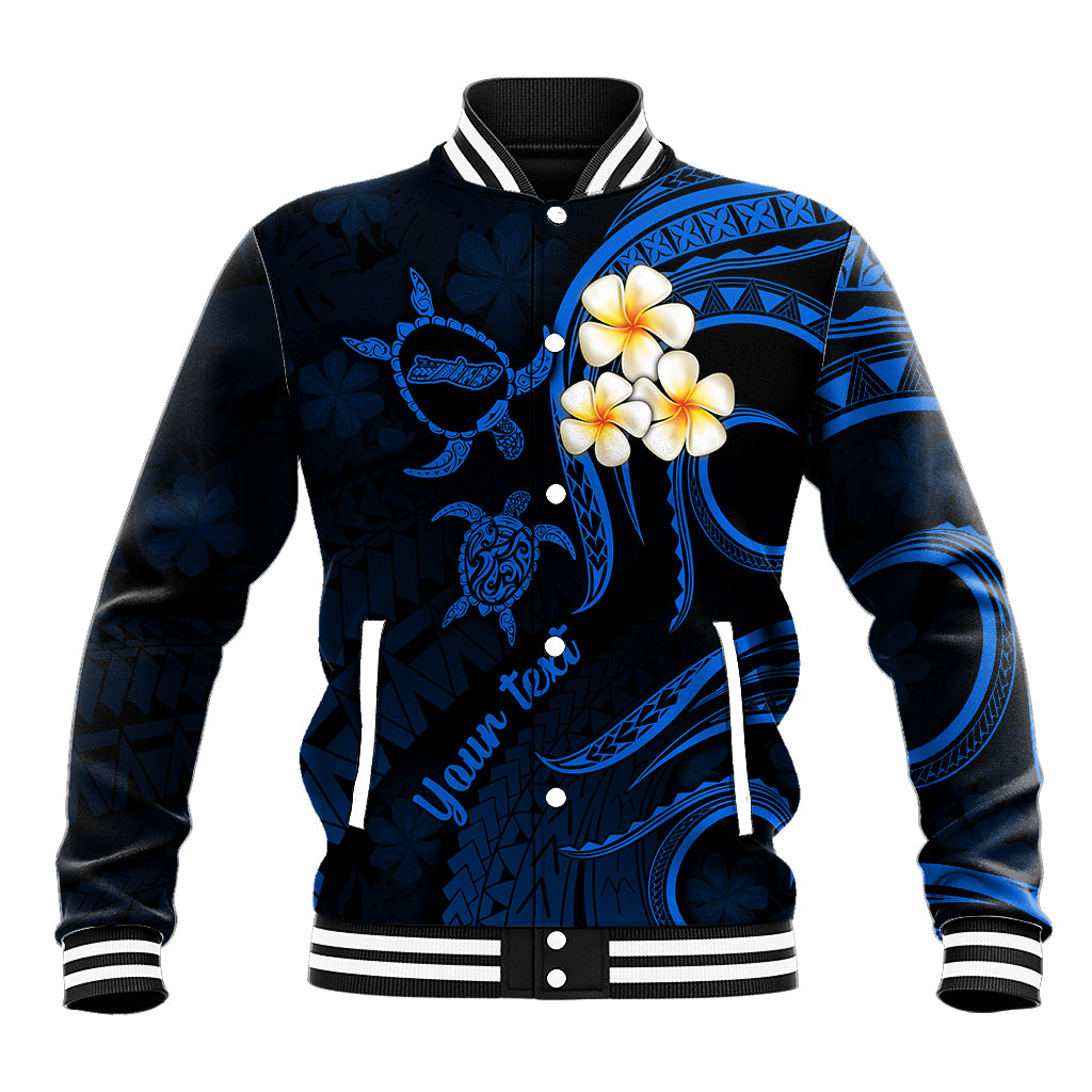 Personalised Molokai Hawaii Baseball Jacket Polynesian Tattoo and Pacific Plumeria Blue Vibe LT9 Unisex Blue - Polynesian Pride