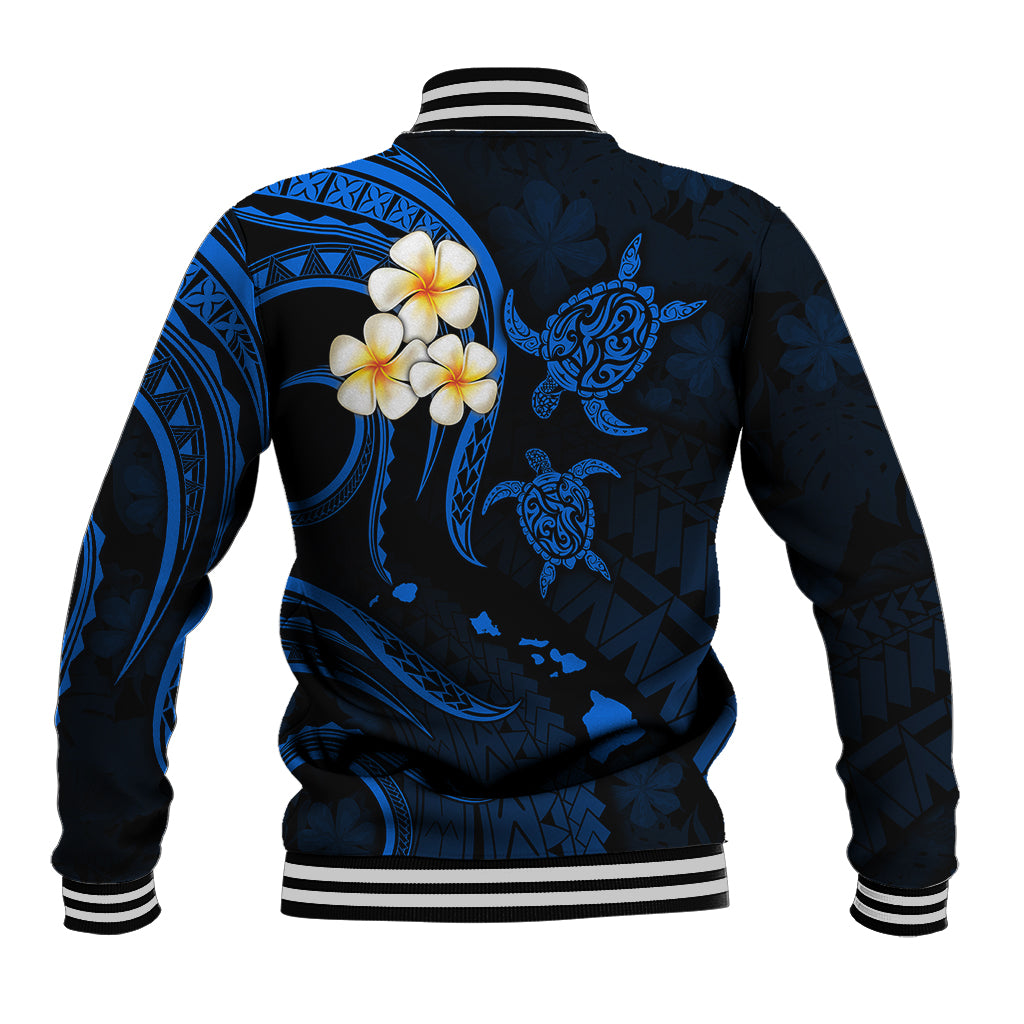 Personalised Molokai Hawaii Baseball Jacket Polynesian Tattoo and Pacific Plumeria Blue Vibe LT9 - Polynesian Pride