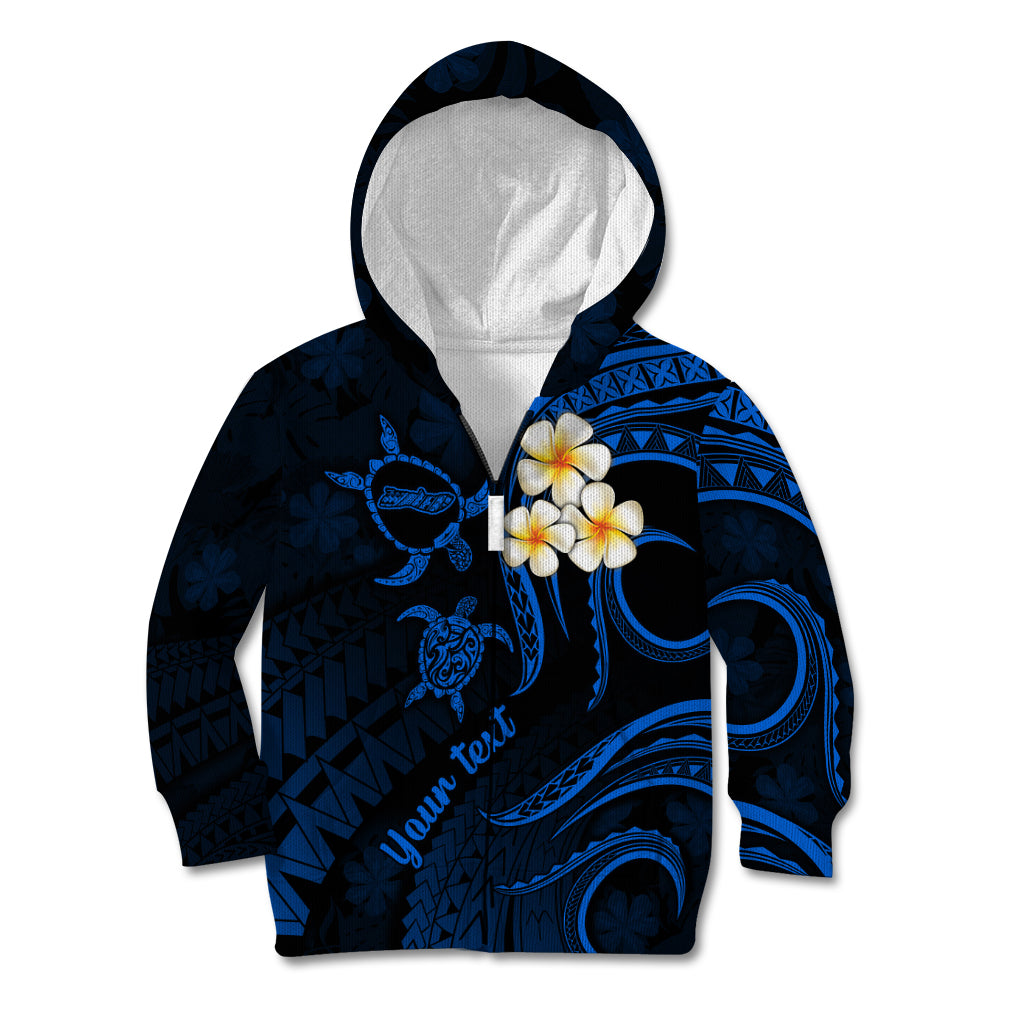 Personalised Molokai Hawaii Kid Hoodie Polynesian Tattoo and Pacific Plumeria Blue Vibe LT9 Zip Hoodie Blue - Polynesian Pride