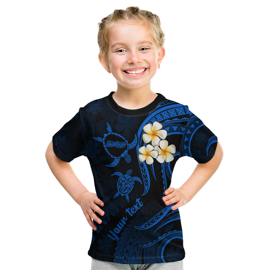 Personalised Molokai Hawaii Kid T Shirt Polynesian Tattoo and Pacific Plumeria Blue Vibe LT9 Blue - Polynesian Pride