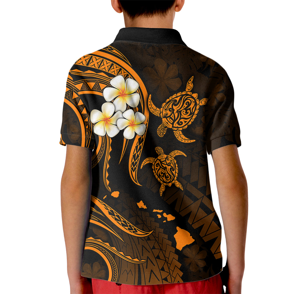 Personalised Molokai Hawaii Kid Polo Shirt Polynesian Tattoo and Pacific Plumeria Gold Vibe LT9 - Polynesian Pride