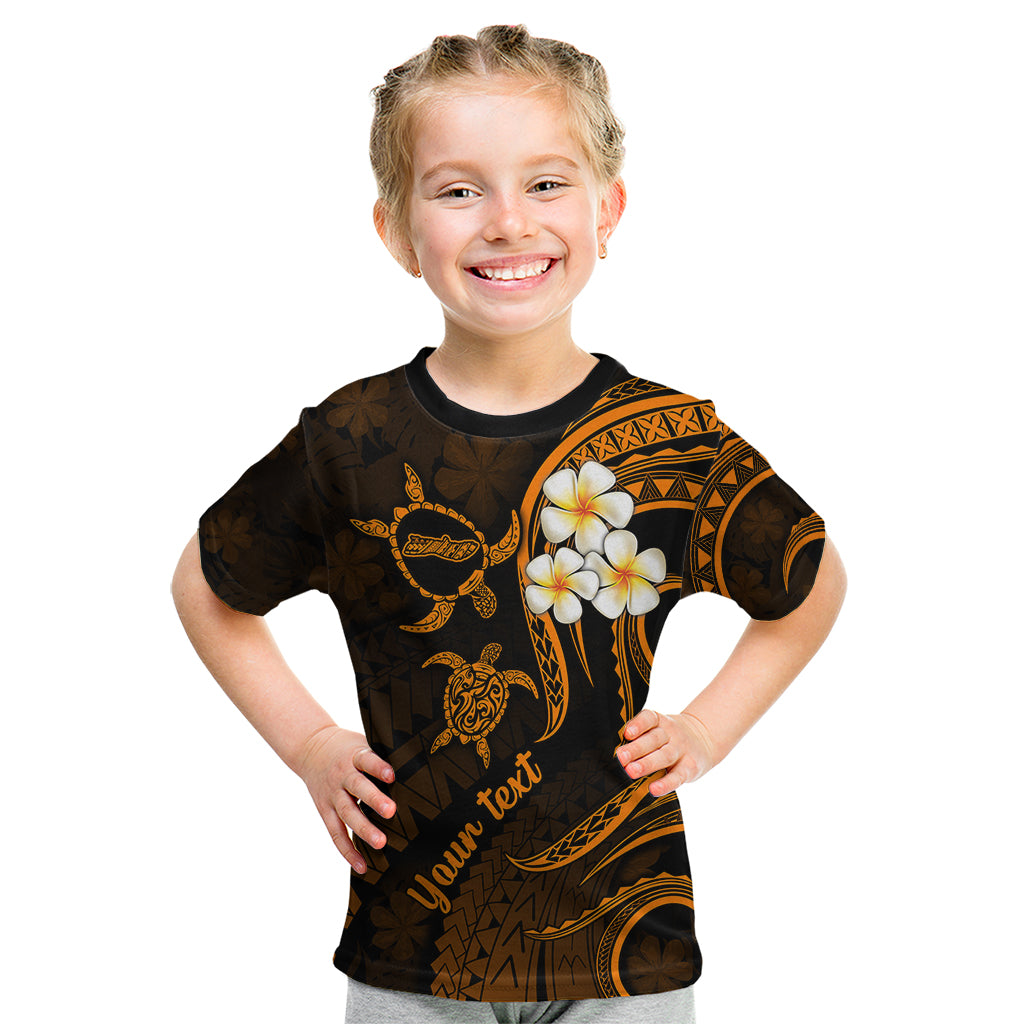Personalised Molokai Hawaii Kid T Shirt Polynesian Tattoo and Pacific Plumeria Gold Vibe LT9 Gold - Polynesian Pride