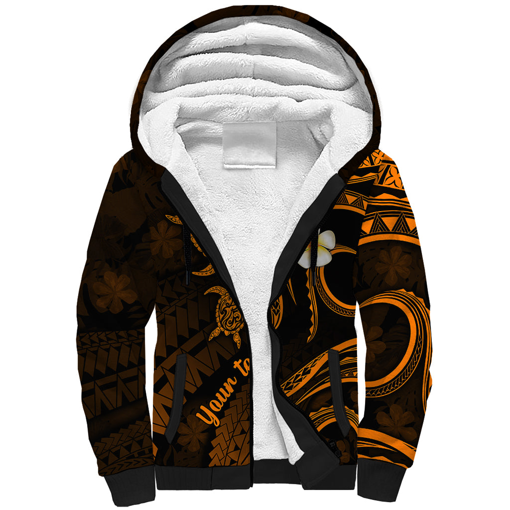 Personalised Molokai Hawaii Sherpa Hoodie Polynesian Tattoo and Pacific Plumeria Gold Vibe LT9 Unisex Gold - Polynesian Pride