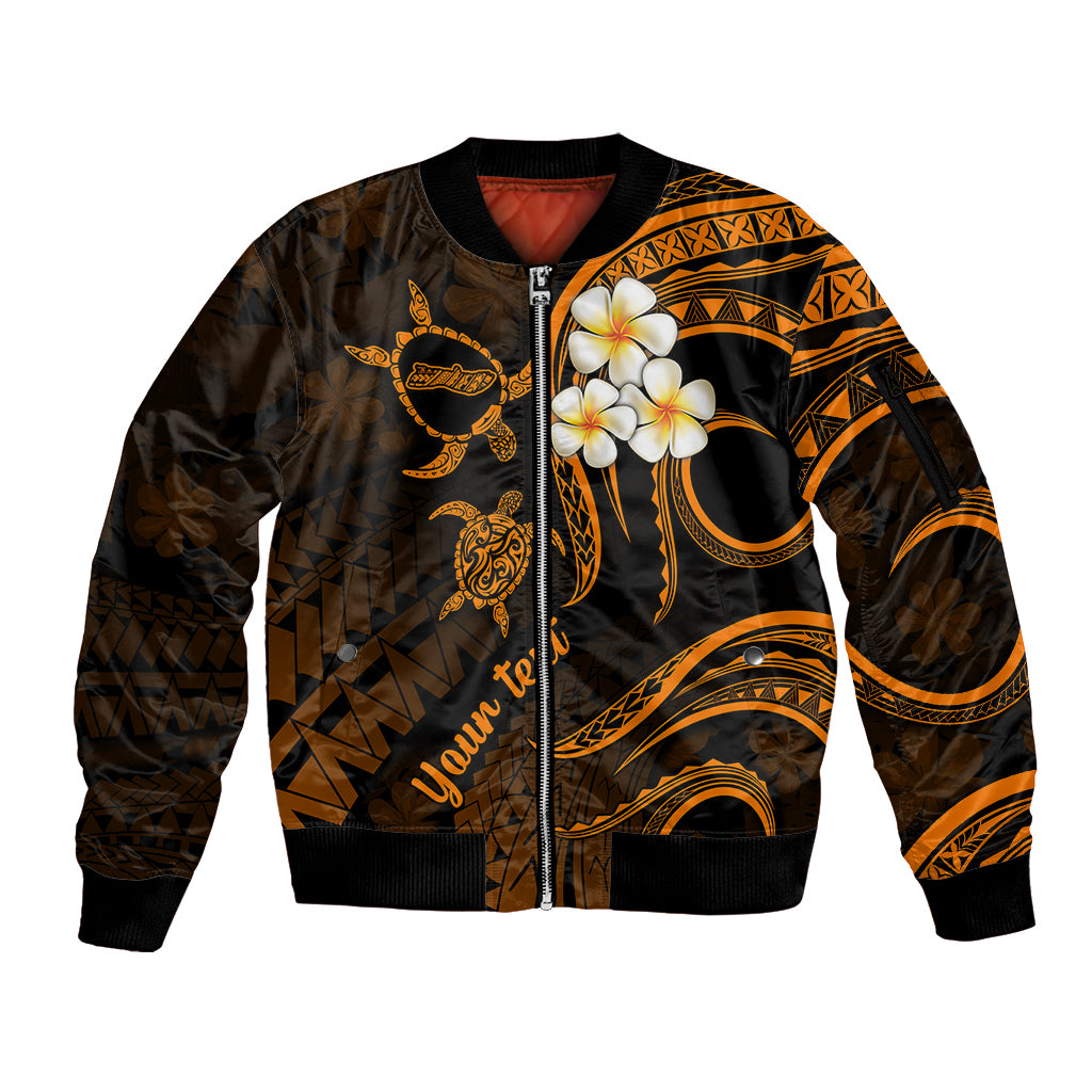 Personalised Molokai Hawaii Sleeve Zip Bomber Jacket Polynesian Tattoo and Pacific Plumeria Gold Vibe LT9 Unisex Gold - Polynesian Pride