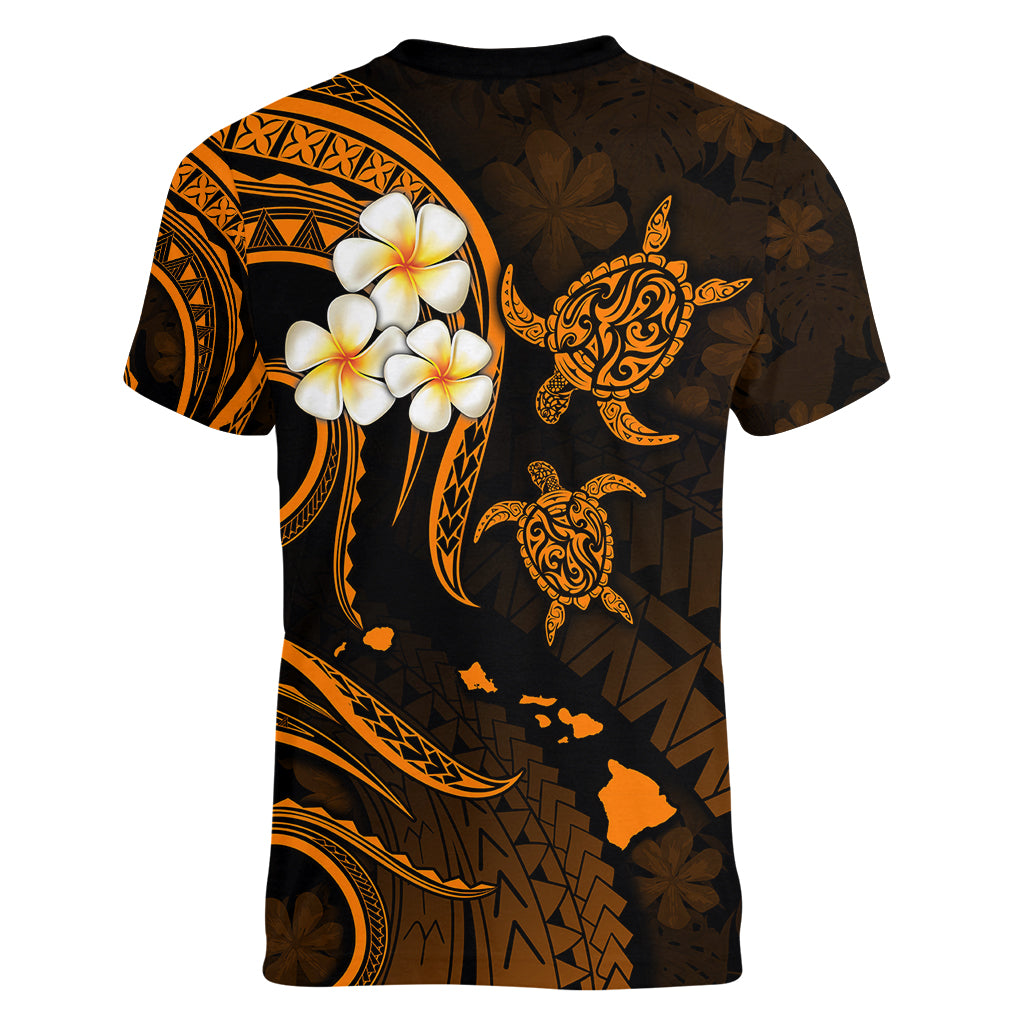 Personalised Molokai Hawaii Women V Neck T Shirt Polynesian Tattoo and Pacific Plumeria Gold Vibe LT9 - Polynesian Pride