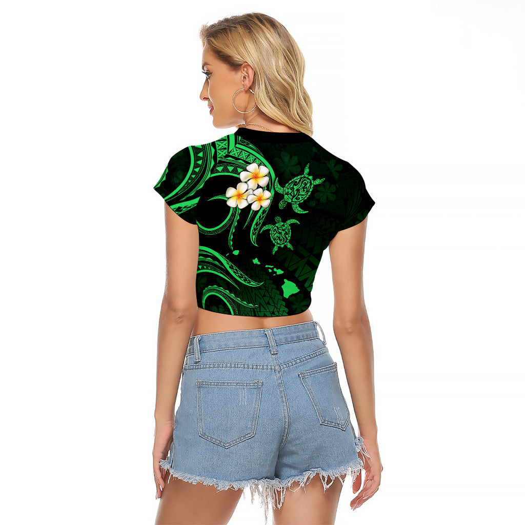 Personalised Molokai Hawaii Raglan Cropped T Shirt Polynesian Tattoo and Pacific Plumeria Green Vibe LT9 - Polynesian Pride
