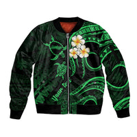 Personalised Molokai Hawaii Sleeve Zip Bomber Jacket Polynesian Tattoo and Pacific Plumeria Green Vibe LT9 Unisex Green - Polynesian Pride