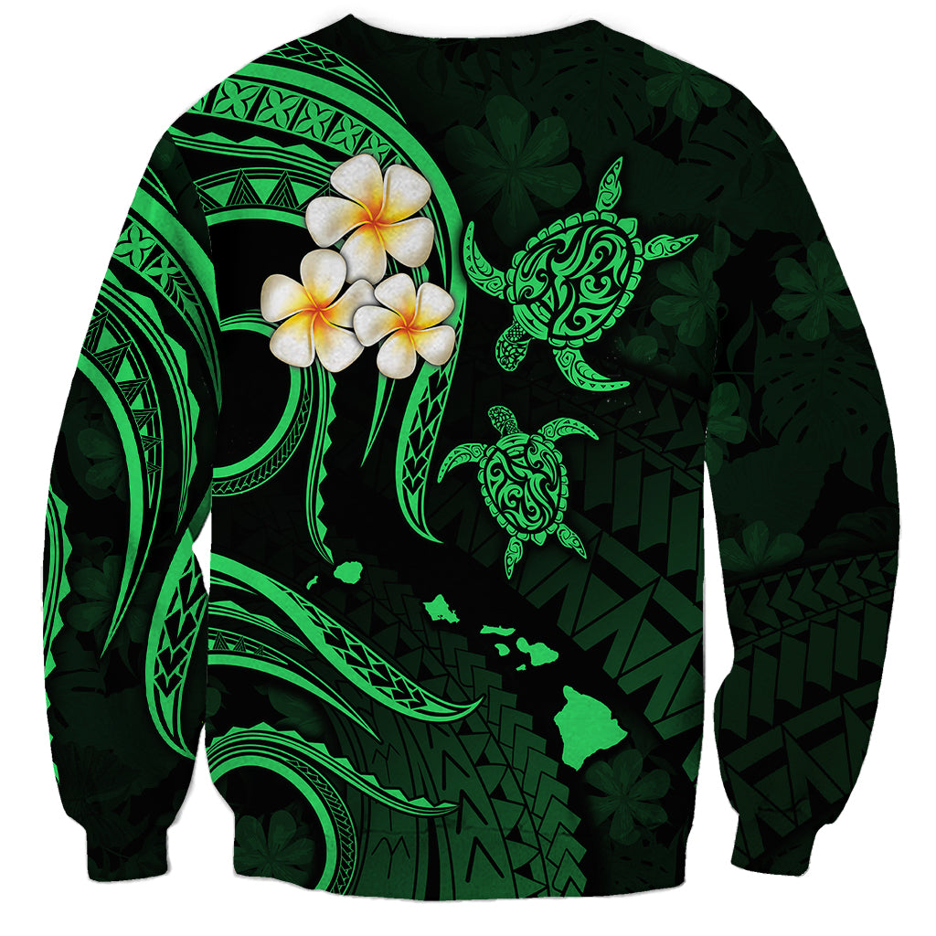 Personalised Molokai Hawaii Sweatshirt Polynesian Tattoo and Pacific Plumeria Green Vibe LT9 - Polynesian Pride