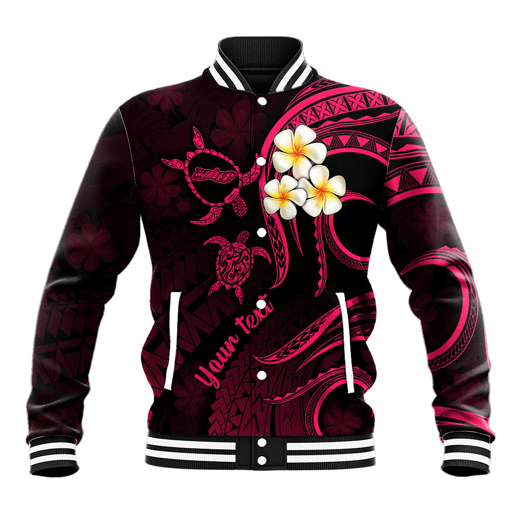 Personalised Molokai Hawaii Baseball Jacket Polynesian Tattoo and Pacific Plumeria Pink Vibe LT9 Unisex Pink - Polynesian Pride