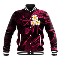 Personalised Molokai Hawaii Baseball Jacket Polynesian Tattoo and Pacific Plumeria Pink Vibe LT9 Unisex Pink - Polynesian Pride