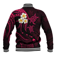 Personalised Molokai Hawaii Baseball Jacket Polynesian Tattoo and Pacific Plumeria Pink Vibe LT9 - Polynesian Pride