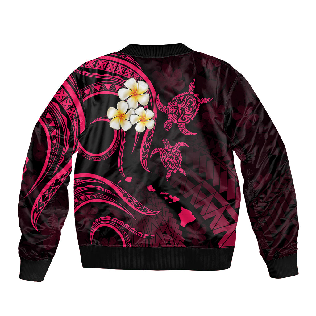 Personalised Molokai Hawaii Bomber Jacket Polynesian Tattoo and Pacific Plumeria Pink Vibe LT9 - Polynesian Pride