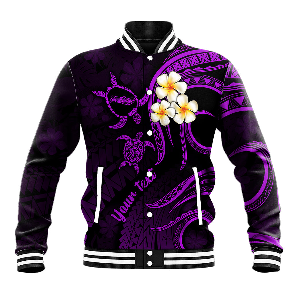 Personalised Molokai Hawaii Baseball Jacket Polynesian Tattoo and Pacific Plumeria Purple Vibe LT9 Unisex Purple - Polynesian Pride